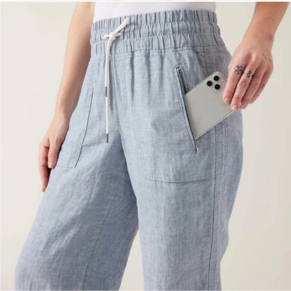 Athleta Spring 2021 Cabo Linen Wide Leg Pant Chambray Blue - Picture 4 of 9